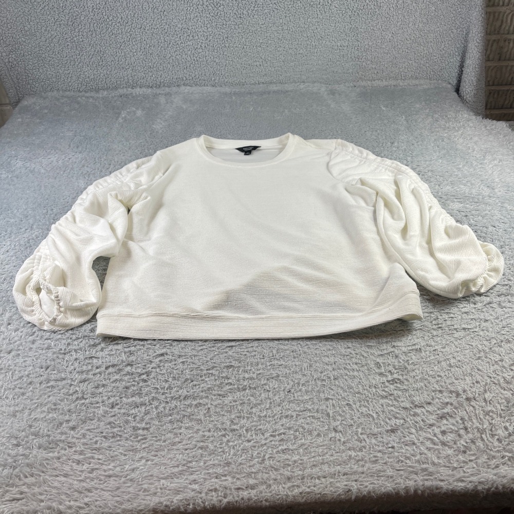 Simply Vera Vera Wang Womens XL White Textured Ruched Sleeve Crew Neck Top